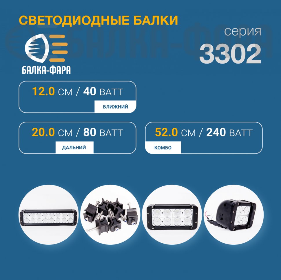 LED балка дальнего света, 80 Ватт, серия D2